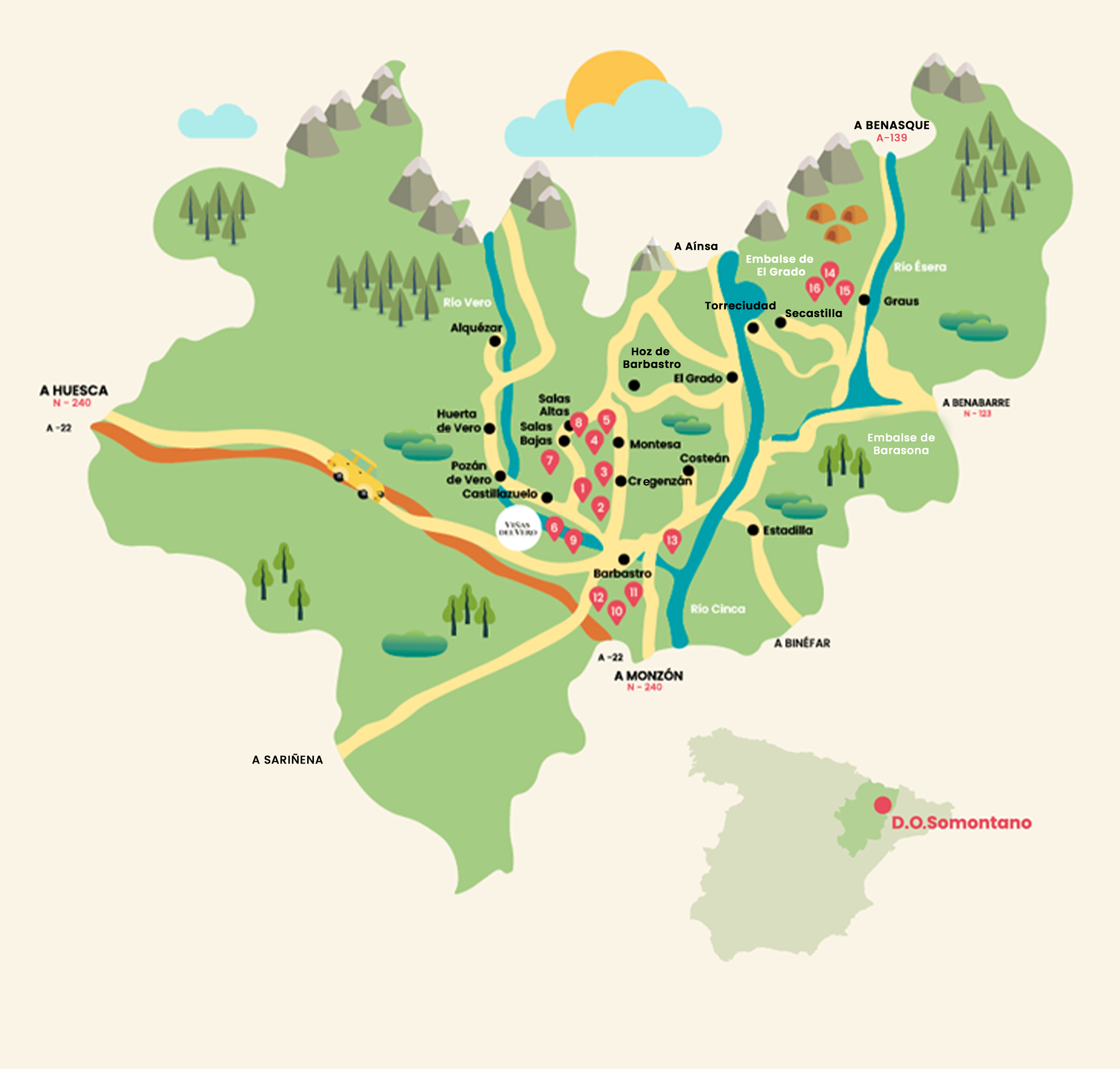 Mapa de los viñedos de Viñas del Vero